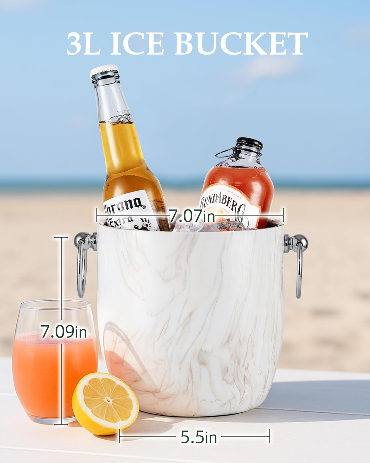 Insulated Ice Bucket, 3L Double Wall Stainless Steel Ice Bucket with Tongs,Lid, Scoop and Strainer, Ice Buckets for Parties,Cocktail Bars, Chilling Beer, Champagne, Wine Bottles,Wood