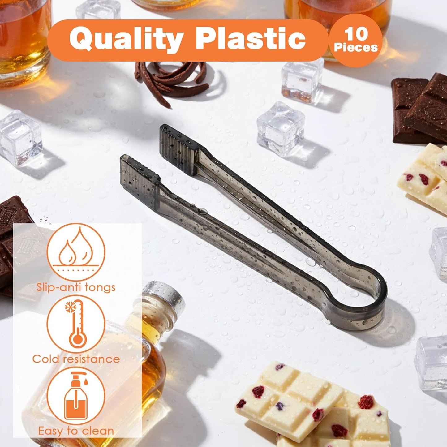 LemonRoad 10 Pcs Plastic Buffet Serving Tongs, 6.3 Inches Clear Kitchen Tongs Mini Small Disposable Serving Utensil for Party Food Ice Salad Buffet Appetizer Catering Barbecue Cookies(Clear Blue)