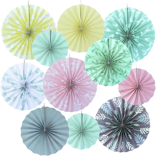 11 Pcs Sage Green Paper Fans, Boho Hanging Ceiling Wall Fan Decor for Tea Party Garden Wedding Birthday Vintage Decorations
