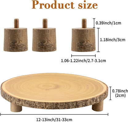 Rustic Wood Cake Stand - 11-13 Inch Wooden Slice with Legs for Elegant Wedding, Birthday, & Woodland-Themed Parties（1Pcs）