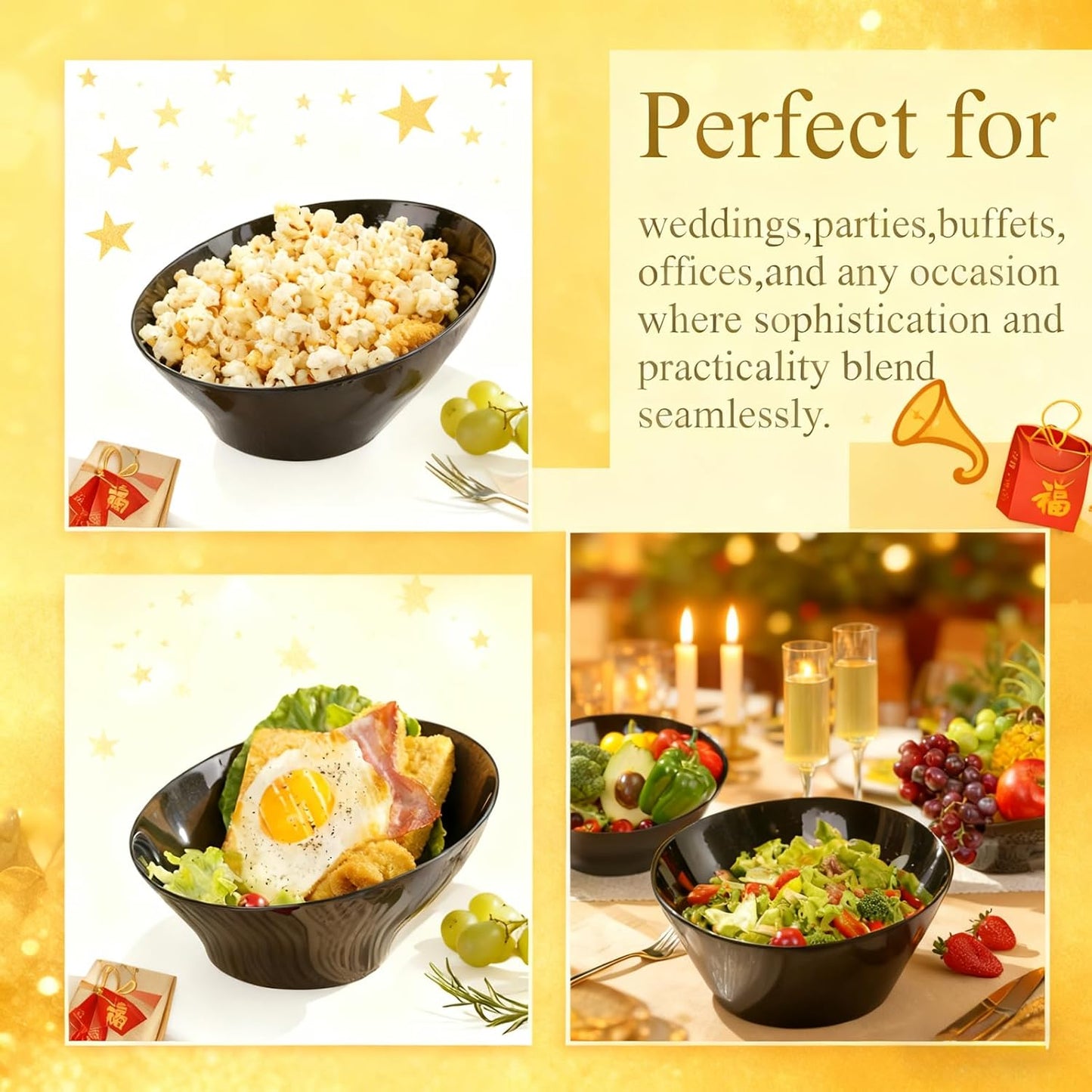 Liacere 54 OZ Clear Plastic Serving Bowls - 16PCS Angled Serving Bowls - Disposable Bowl for Candy Chip - Party Table Salad and Fruit，Can be Used Weddings and Gatherings＆ New Year