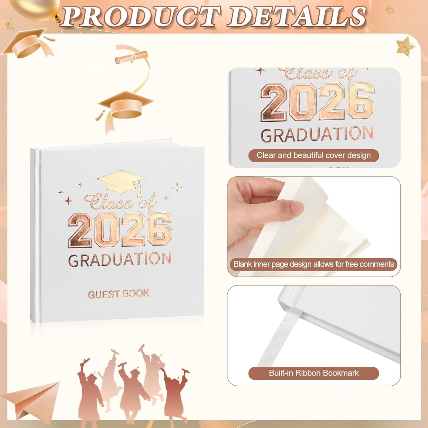 Pajean Graduation Guest Book Set Class of 2026 Memory Scrapbook with Photo Guest Book Sign Dual Tip Pens Photo Corner Stickers Grad Cap Stickers for Grad Party Decorations Supplies Gifts (Black)