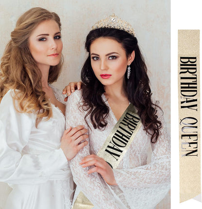Happy Birthday Queen Tiara Crowns for Women, Red Sash, Party Favors Supplies Gift, 30th Decorations, Stuff Accessories