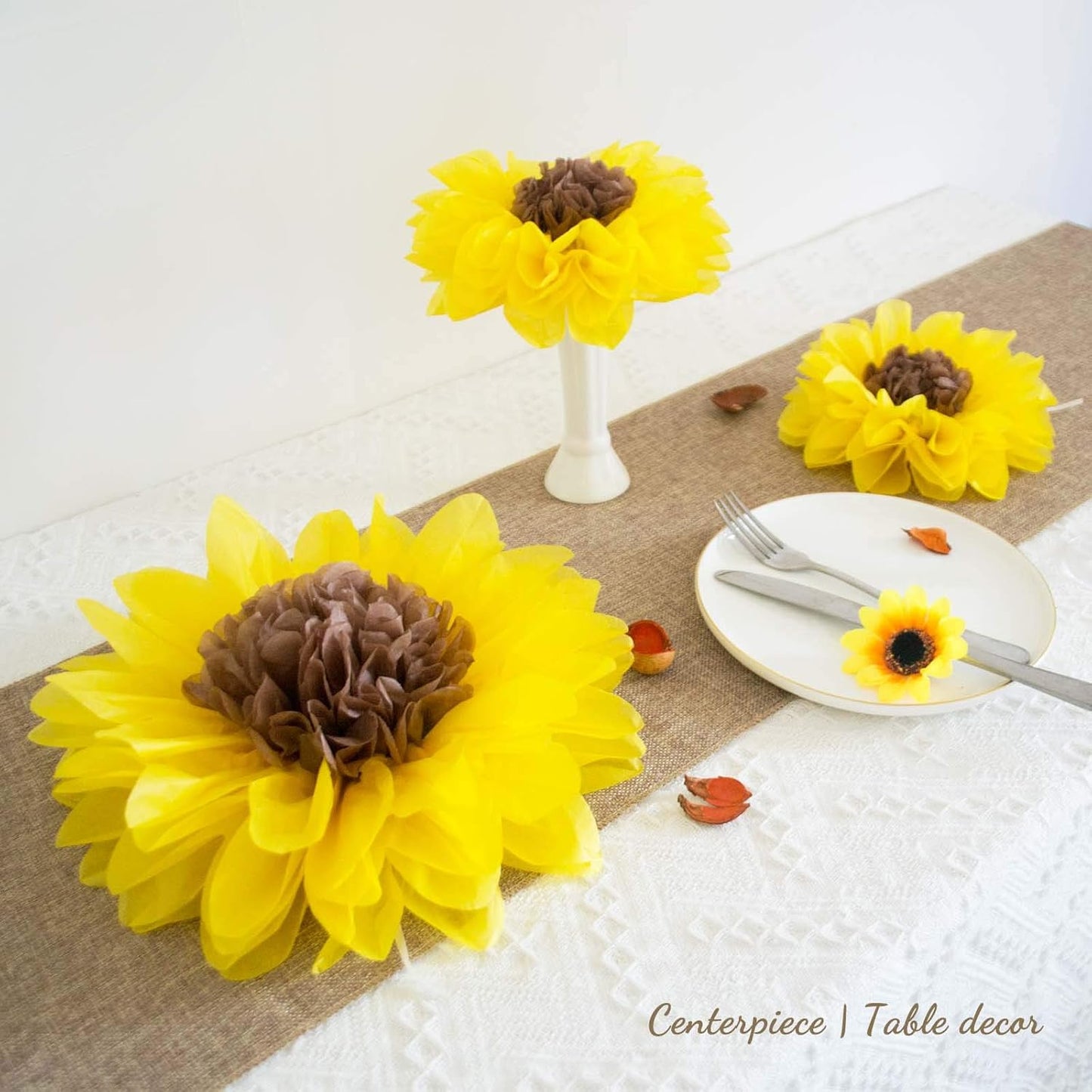 ANSOMO Sunflower Tissue Paper Pom Poms Décor Yellow Flowers Wall Hanging Party Decorations Birthday Bridal Baby Shower Wedding Classroom 12" 8" Pack of 10