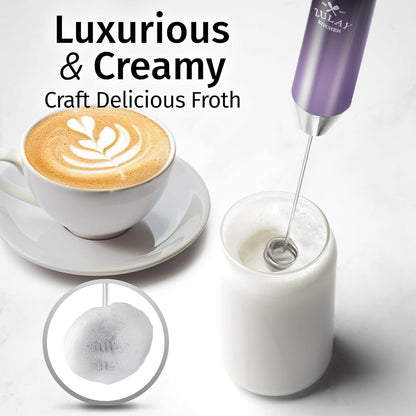 Zulay Kitchen Powerful Milk Frother Wand With Duracell Batteries - Ultra Fast Handheld Drink Mixer - Electric Whisk Foam Maker for Coffee, Lattes, Cappuccino & Matcha - Z1 Motor - Black - Colors A