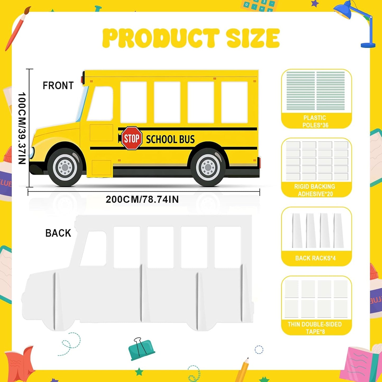 6.6 Feet School Bus Photo Prop Cardboard Cutout Selfie Frame Life Size Graduation Party Decor End of Year Photo Booth Stand Up Welcome Back Party Backdrop for Students Teacher Classroom Decoration