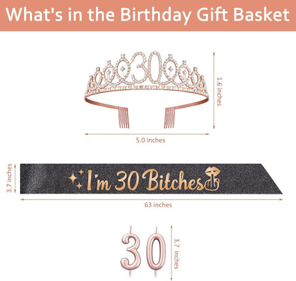 21st Birthday Decorations for Her with 21st Birthday Sash and Crown, Candles Gold, Gifts for 21 Year Old Girls