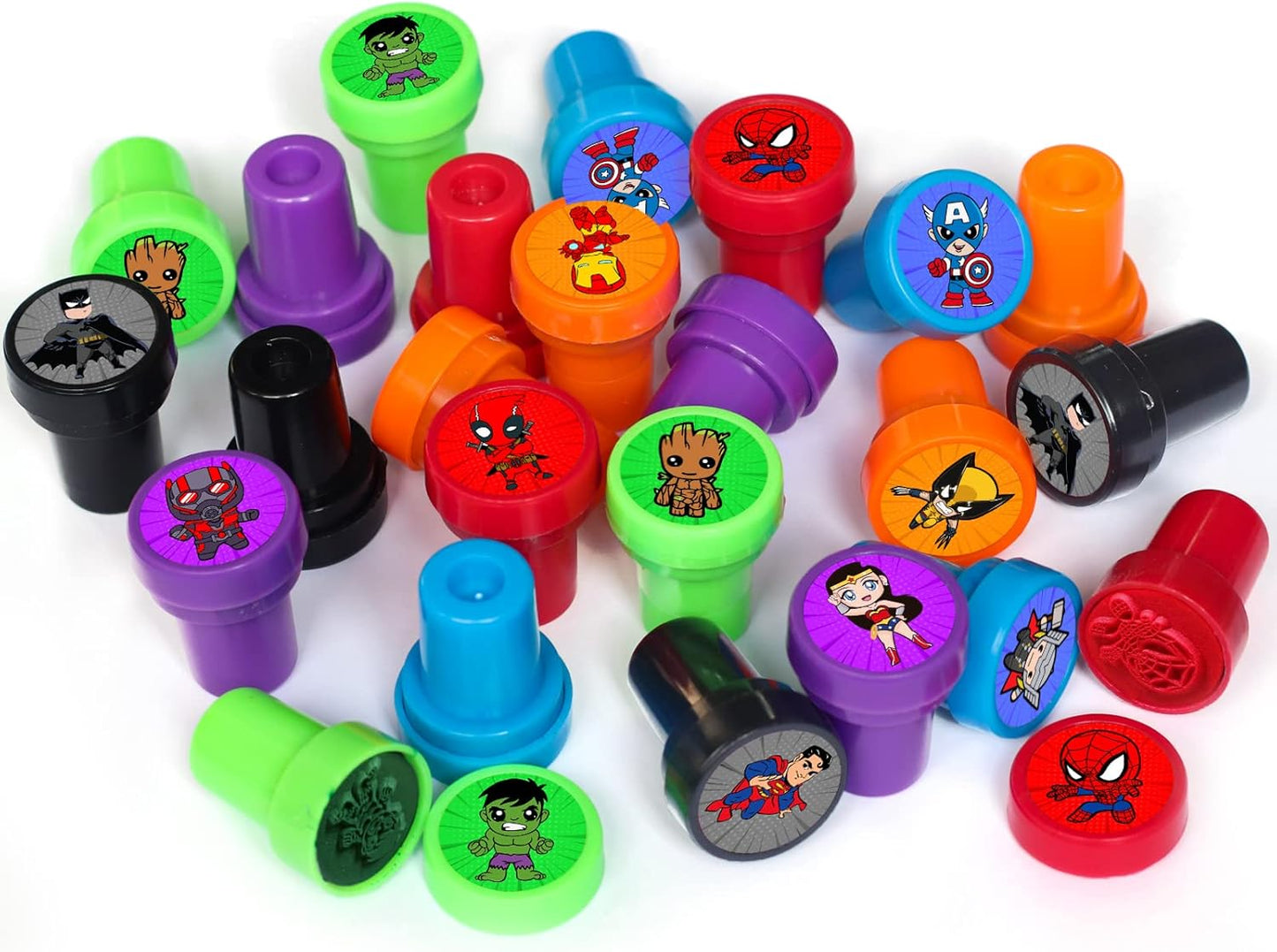 24 Pcs Superhero Themed Stampers, Superhero Birthday Party Supplies, Goody Bag Treat Bag Stuff for Superhero Birthday Party Gifts