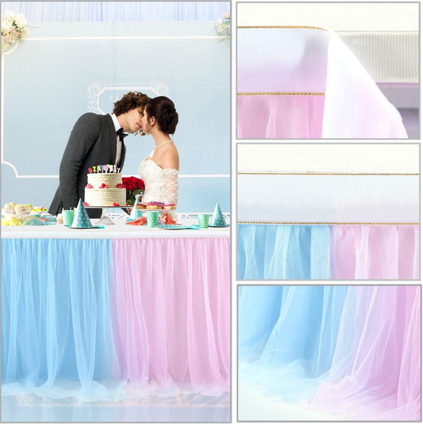Suppromo 6ft Pink Tulle Table Skirt Baby Shower Tablecloth for Rectangle Tables or Round Tables Pink Ruffle Tutu Table Skirts Desk Skirt for Princess Girls Birthday Party Cake Dessert Decorations