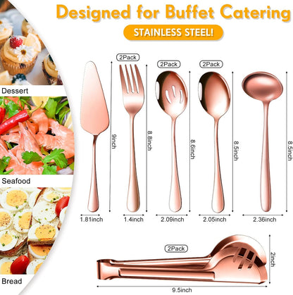 Patelai Serving Utensils Set Include Stainless Steel Large Spoons Slotted Spoons Forks Tongs Soup Ladle and Pie Server for Parties Buffet Catering, Dishwasher Safe(Silver,10 Pieces)
