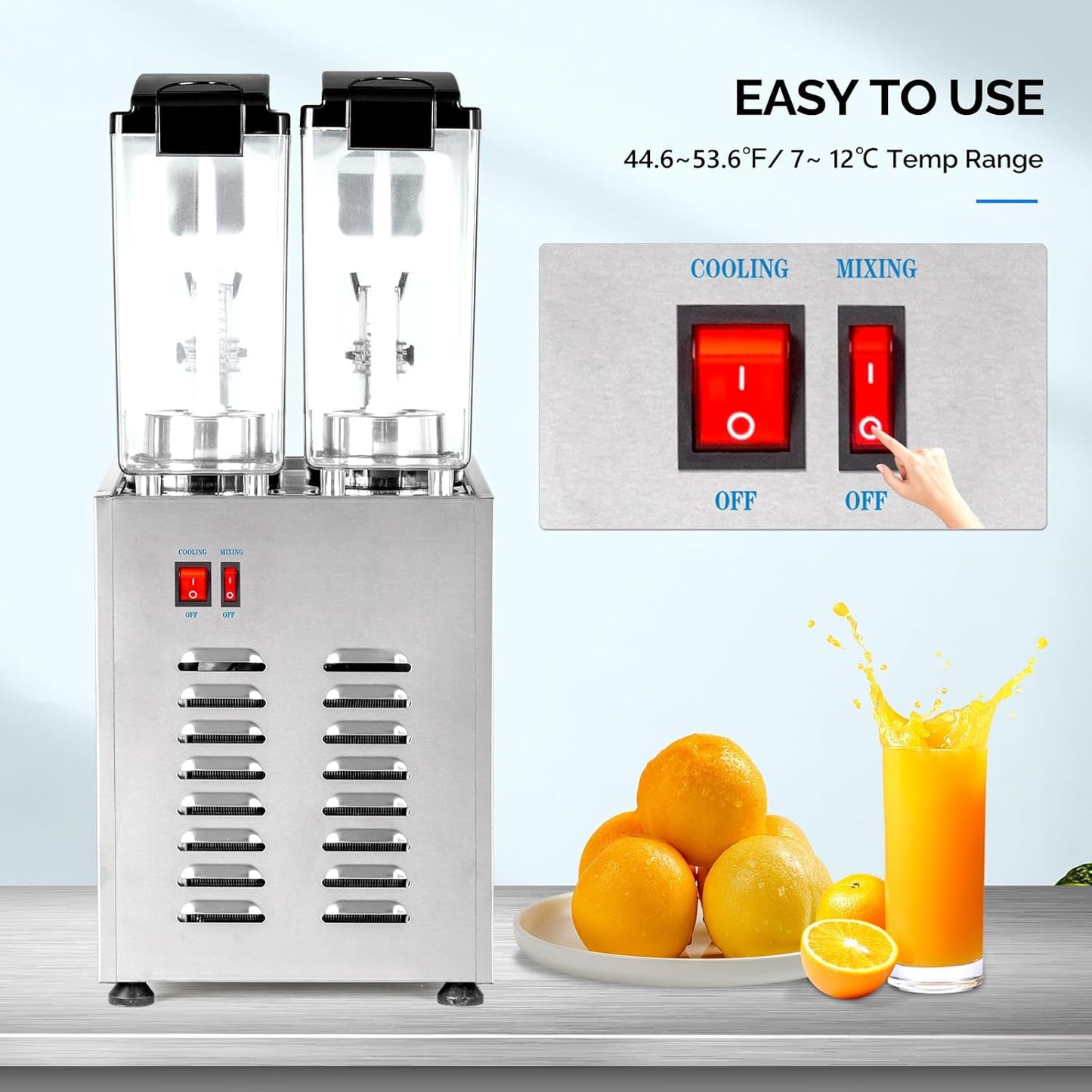 ROVSUN 9.6 Gallon/36L Commercial Beverage Dispenser Drink Dispenser, 18L X 2 Tanks Commercial Juice Dispenser Stainless Steel with Thermostat Controller for Home Restaurant Bar Party 110V/60HZ