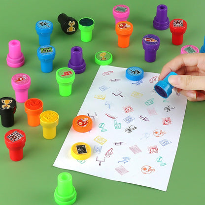 24 PCS Camp Party Favors Camping Adventure Mini Stamps Colorful Self Inking Stamps Camping Themed Party Favors for Boys Girls Student School Classroom Rewards Carnival Prizes Supplies