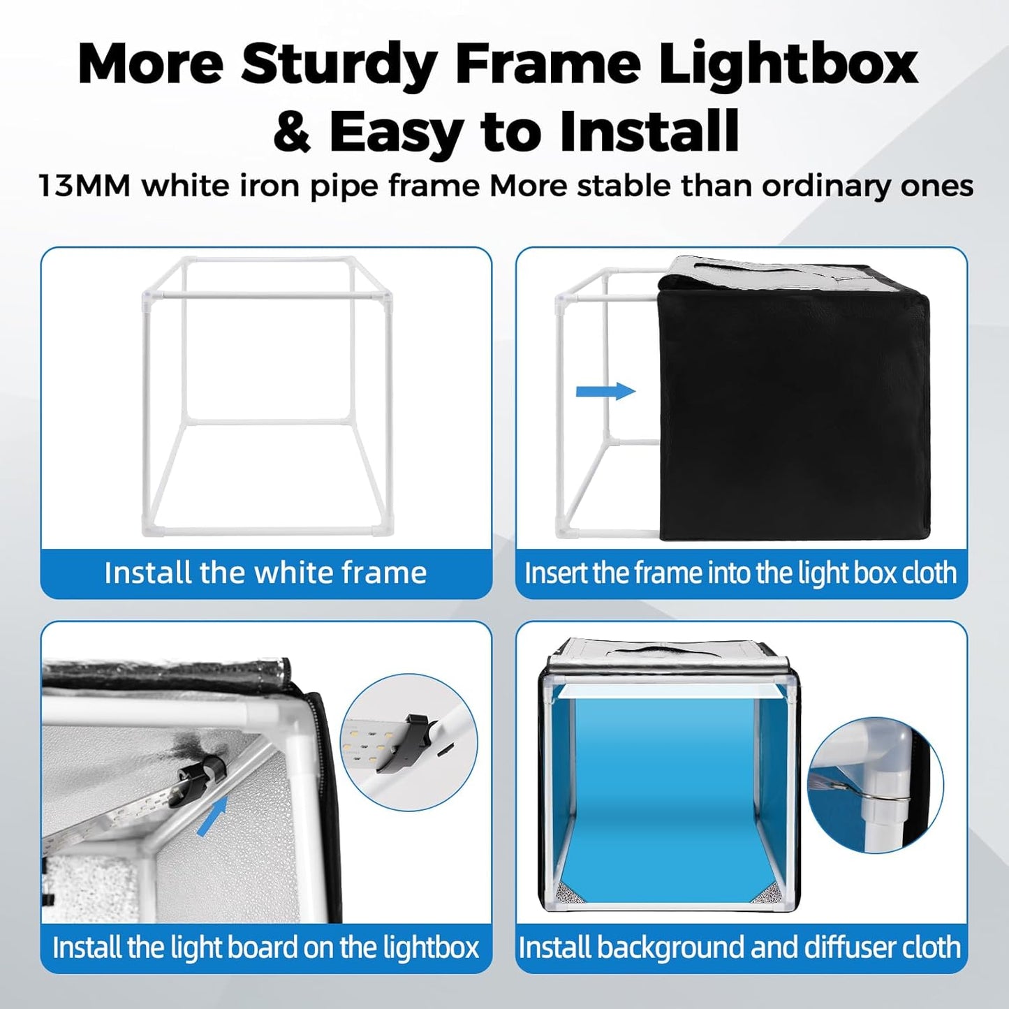 Photo Light Box, 12/16/20/24/32 Inch Photography Light Box with CRI>95 120 Light Beads. Dimmable Shooting Tent Kit with White and Warm Light. 6 Color Backdrops Photo Booth for Studio Products Display