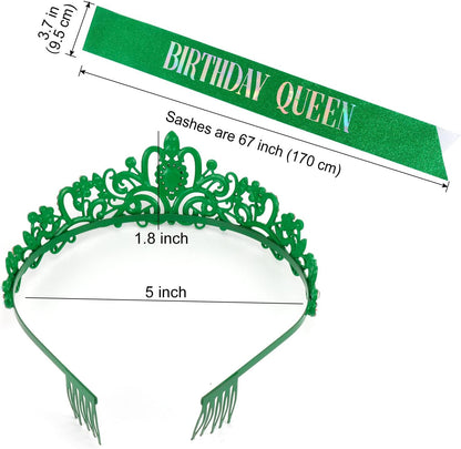 COCIDE Birthday Queen Sash & Rhinestone Tiara Set Gold Happy Birthday Crowns for Women Party Decoration Kit Rhinestone Headband for Women Glitter Crystal Hair Accessories for Cake Topper