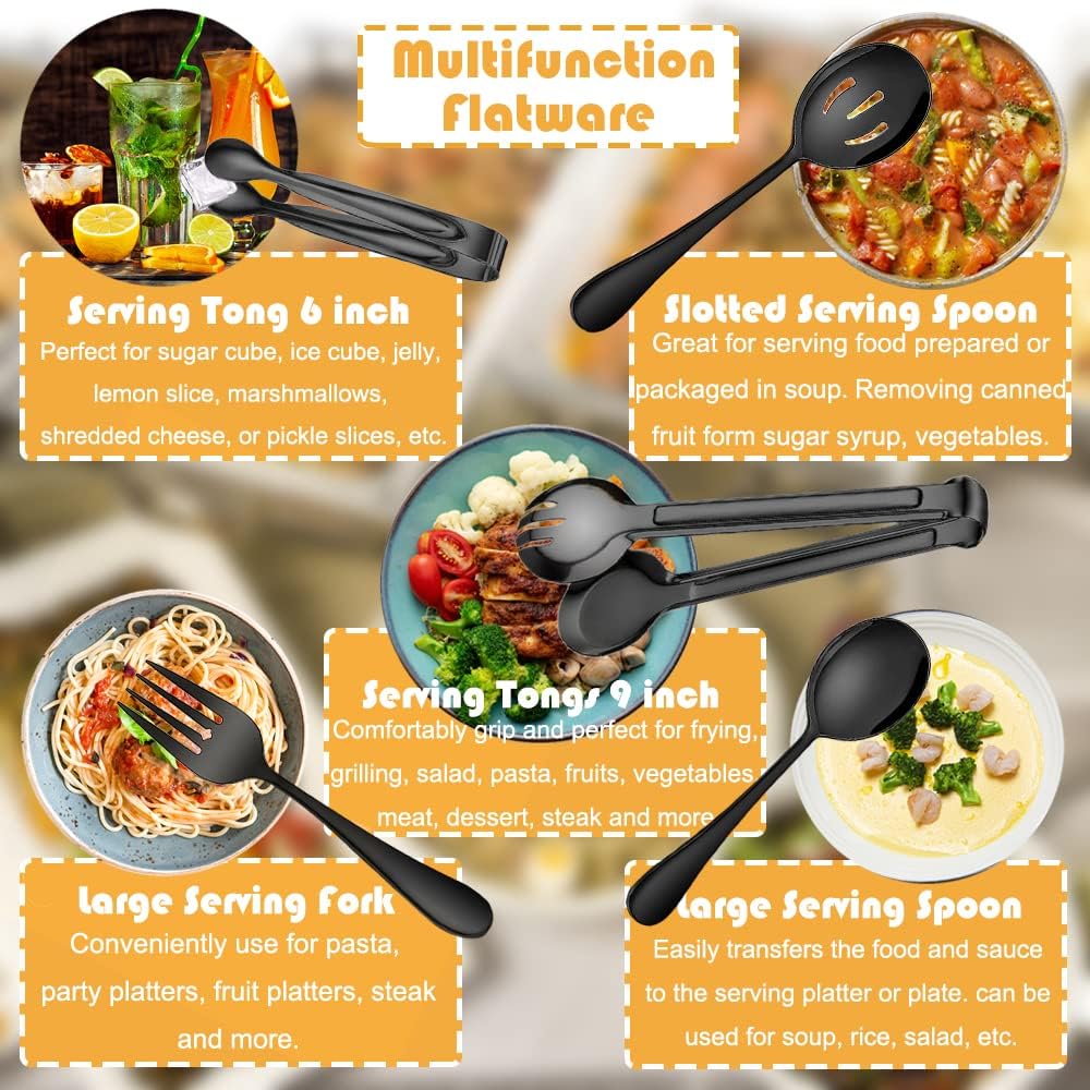 11 PCS Serving Utensils, Large Stainless Steel Spoons Forks Tongs, Pie Server, Great for Hostess Buffet Catering Banquet Party, Silver