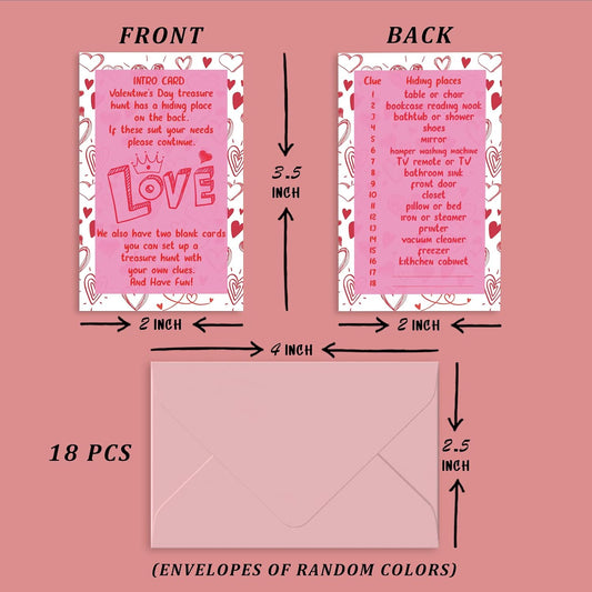 18 Valentines Scavenger Hunt Clues Game Cards with Envelopes, Valentine's Day Treasure Hunt Clues Game Cards, Indoor Scavenger Hunt Clues, Valentine's Day Activities - qrjxbk001