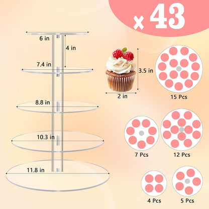 YestBuy Cupcake Stand, 6 Tier Large Cupcake Tower Display, Round Cupcake Holder, Acrylic Dessert Stand, Pastry Display Tree for Party, Wedding, Baby Shower