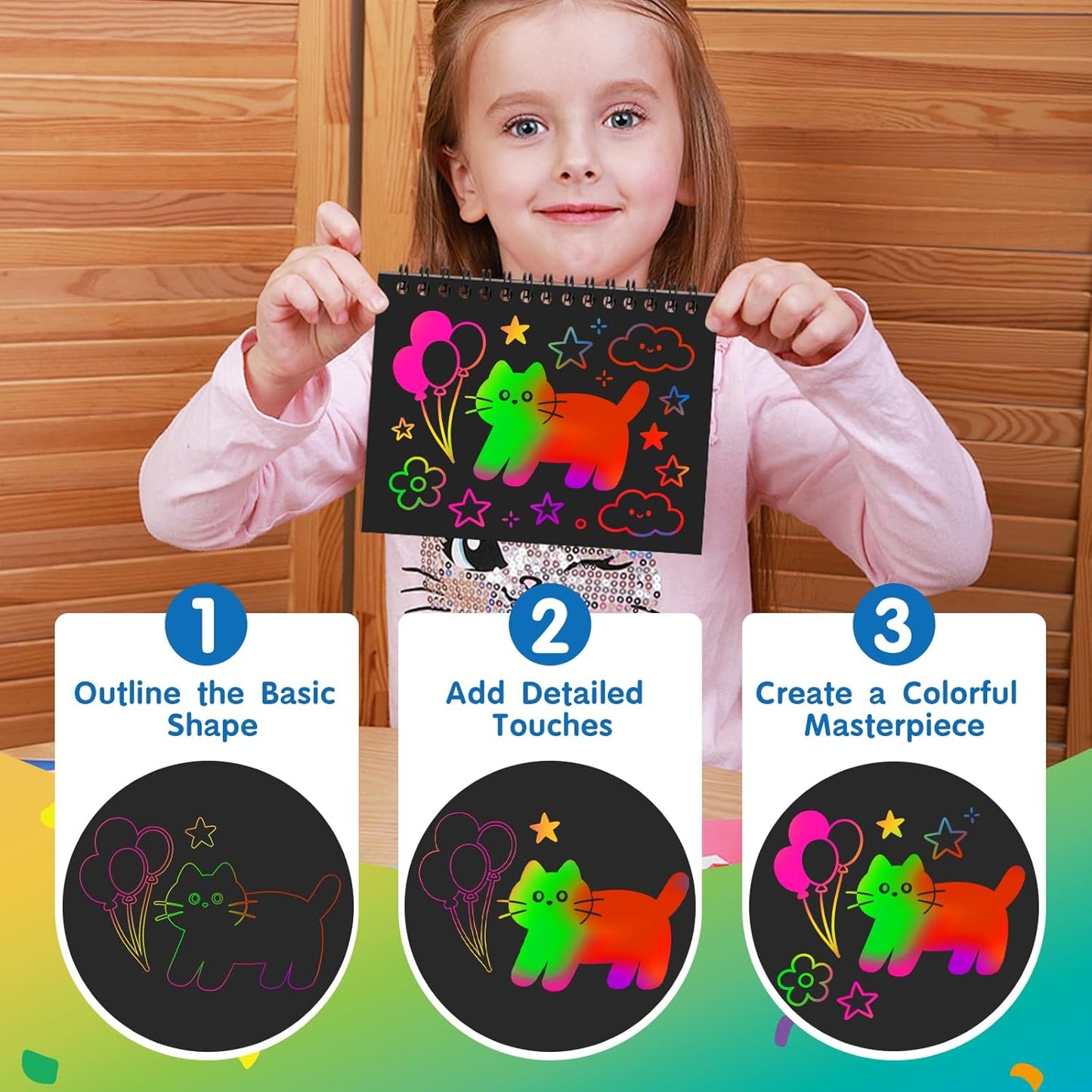 YSCare 24 Pack Scratch Arts and Crafts Notebooks, Rainbow Art Scratch Note, Goodie Bags Stuffers Essentials Gifts for Birthday Party Favors Classroom Prizes