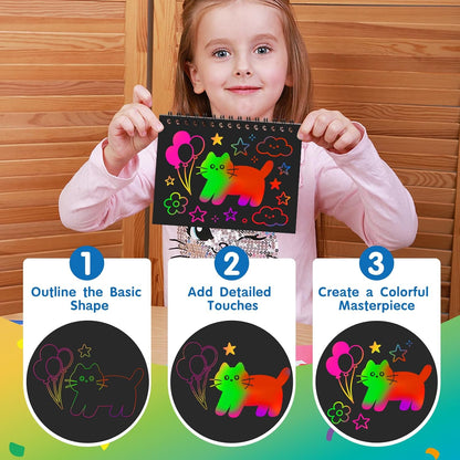 YSCare 24 Pack Scratch Arts and Crafts Notebooks, Rainbow Art Scratch Note, Goodie Bags Stuffers Essentials Gifts for Birthday Party Favors Classroom Prizes