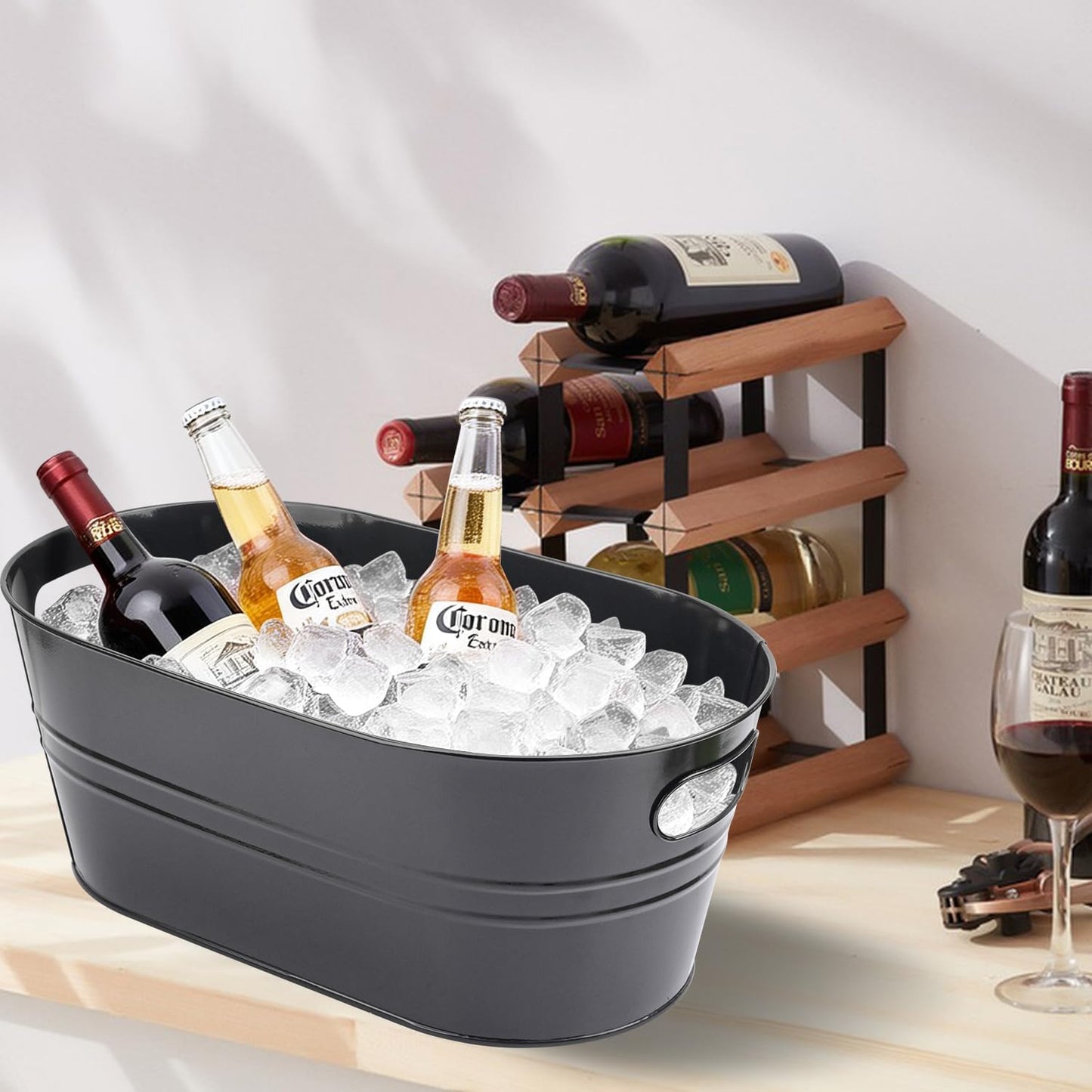 3 PCS 15.3 x 9 x 6 inches White Metal Galvanized Tub with Iron Handles, 3 Gallon Beverage Tubs for Parties, Large Ice Buckets for Beer, Wine, Cocktails & Outdoor Events