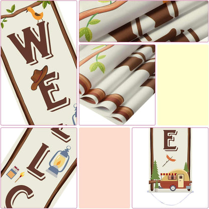 Blulu Camping Themed Party Decorations Set, Big Size Laminated Sign Cutouts, Camping Party Banner Welcome Porch Sign for Themed Birthday Decorations
