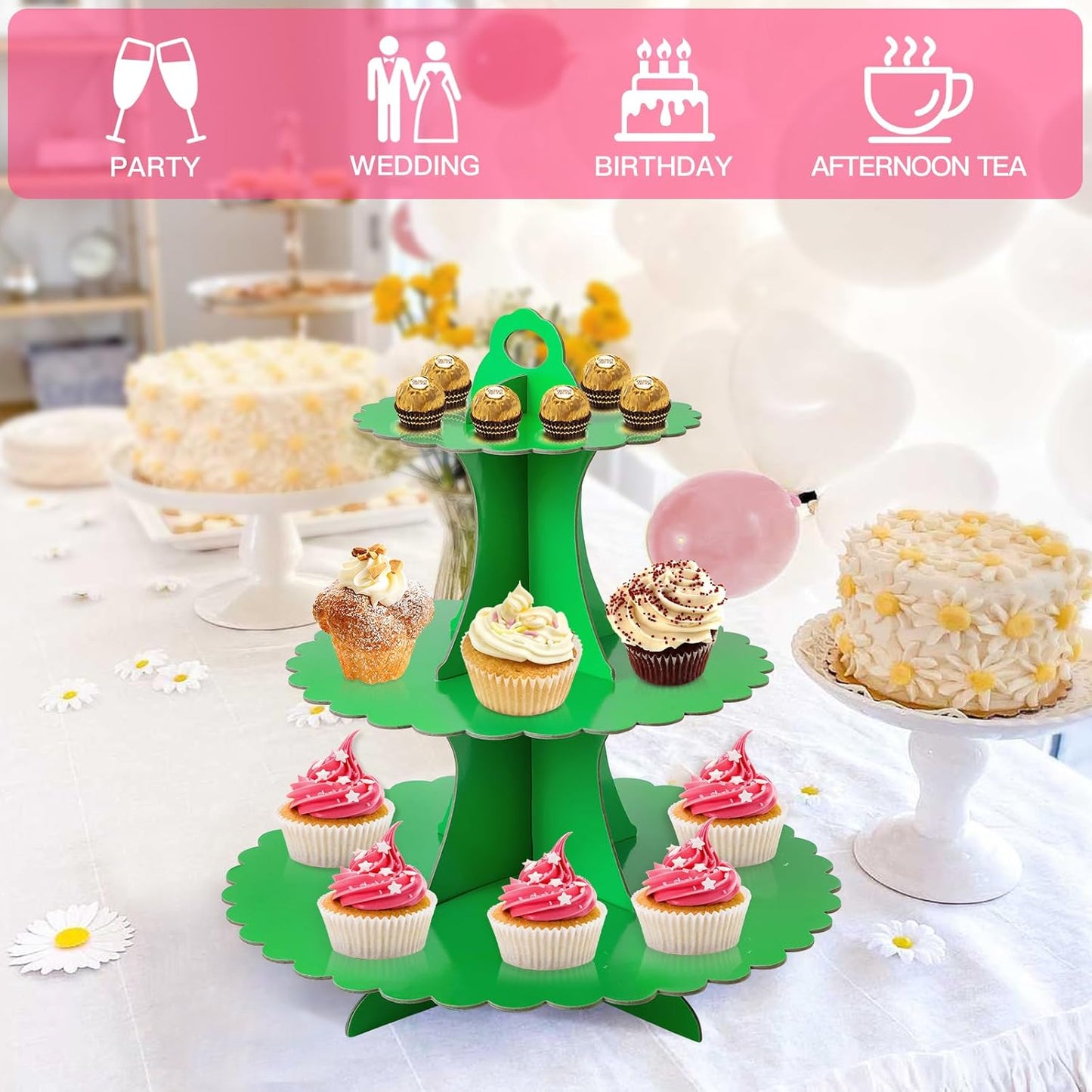 Soleebee 3-Tier Cupcake Stand, Cardboard Cupcake Tower, Dessert Cup Cake Stand Tower for Birthday Wedding Party Decoration, Cupcake Tier Stand 1 Set (Black)