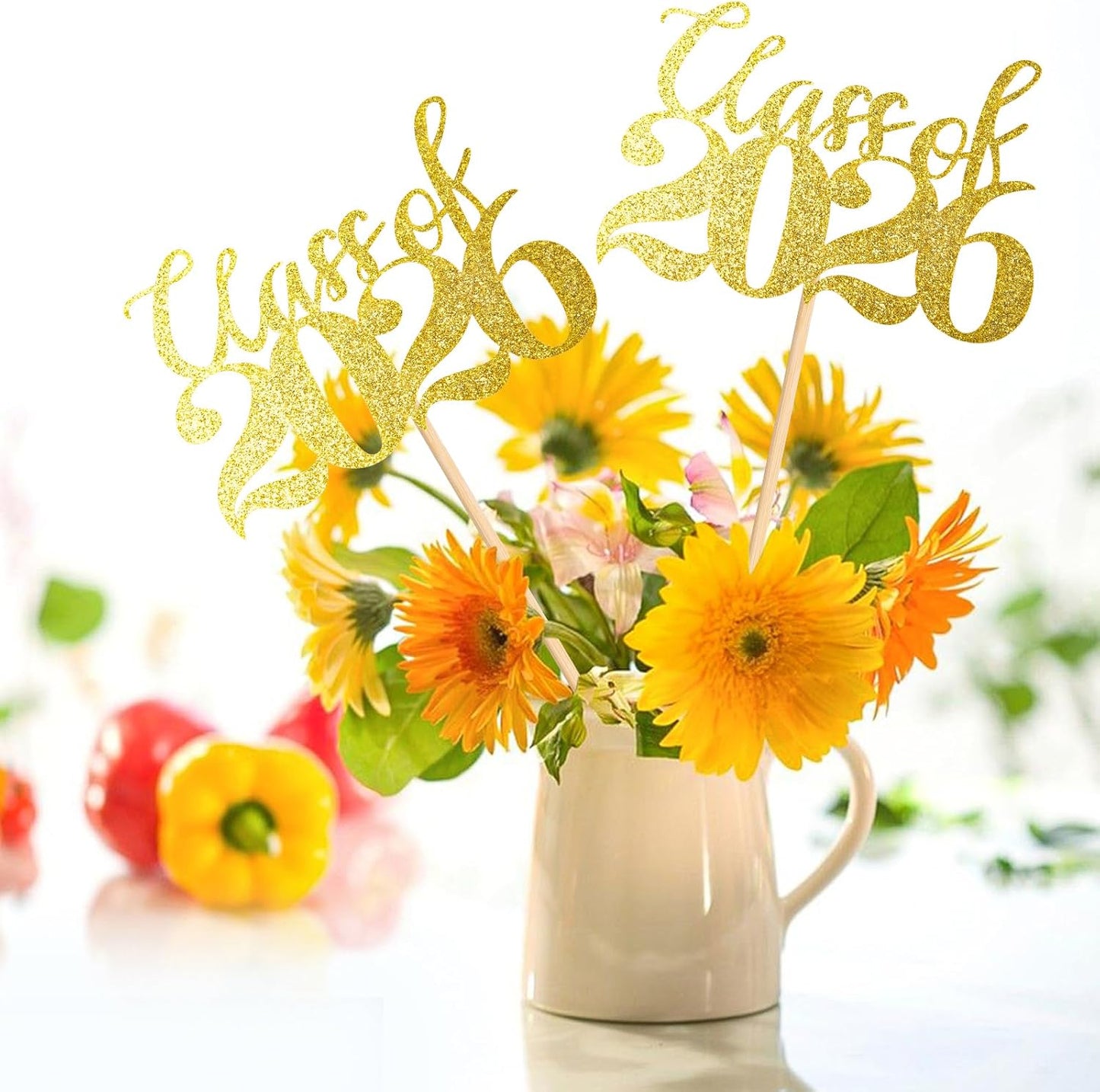 Ohuimrt Class of 2026 Graduation Decorations, 12 PCS Gold Graduation Centerpieces Sticks Double-Sided Table Toppers for Grad Party Decoration