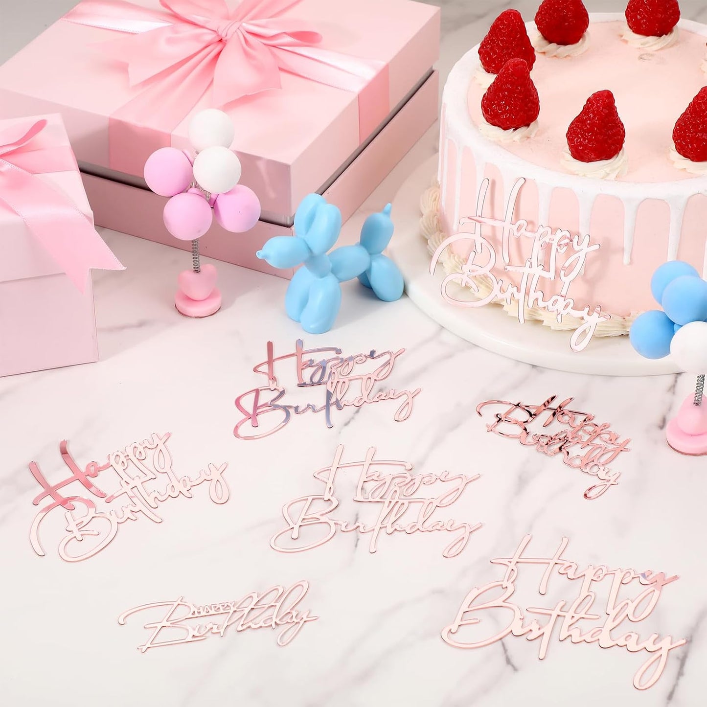 Barydat 24 Pieces Gold Happy Birthday Cake Toppers Mirror Acrylic Cupcake Topper Happy Birthday Sign for Cake Side Cupcake Decorations, 6 Styles