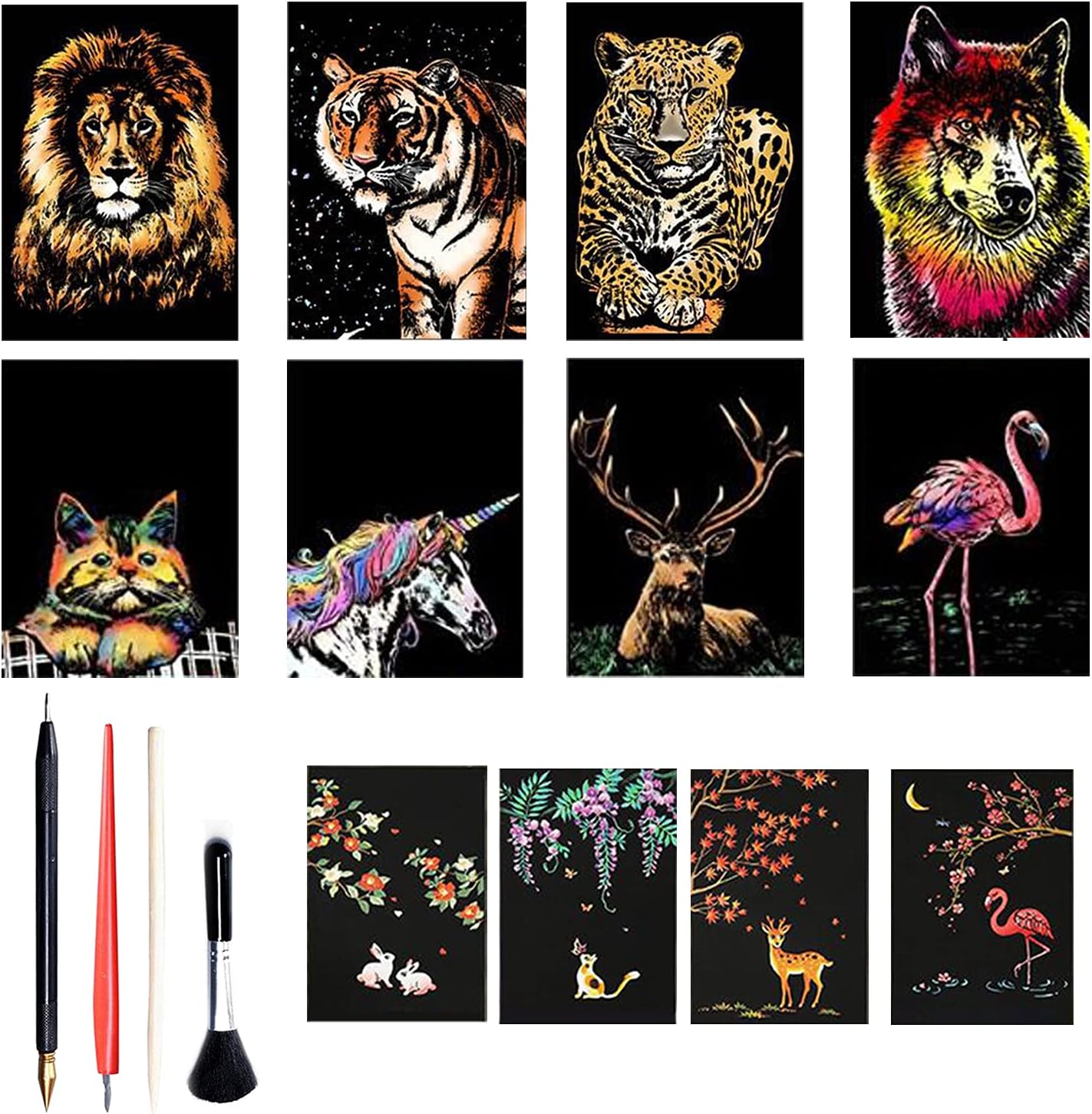 Georgie Porgy Scratch Paper Art Set for Kids Adults Magic Rainbow Scratchboards for DIY Arts and Crafts Kits Christmas Birthday Gift with Scratching Tools Kit (A4-Noctilucent Whale + Sea World)