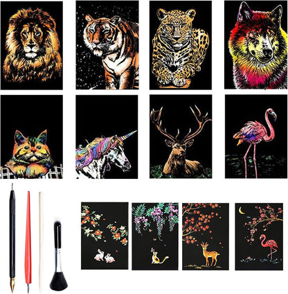 Georgie Porgy Scratch Paper Art Set for Kids Adults Magic Rainbow Scratchboards for DIY Arts and Crafts Kits Christmas Birthday Gift with Scratching Tools Kit (A4-Noctilucent Whale + Sea World)