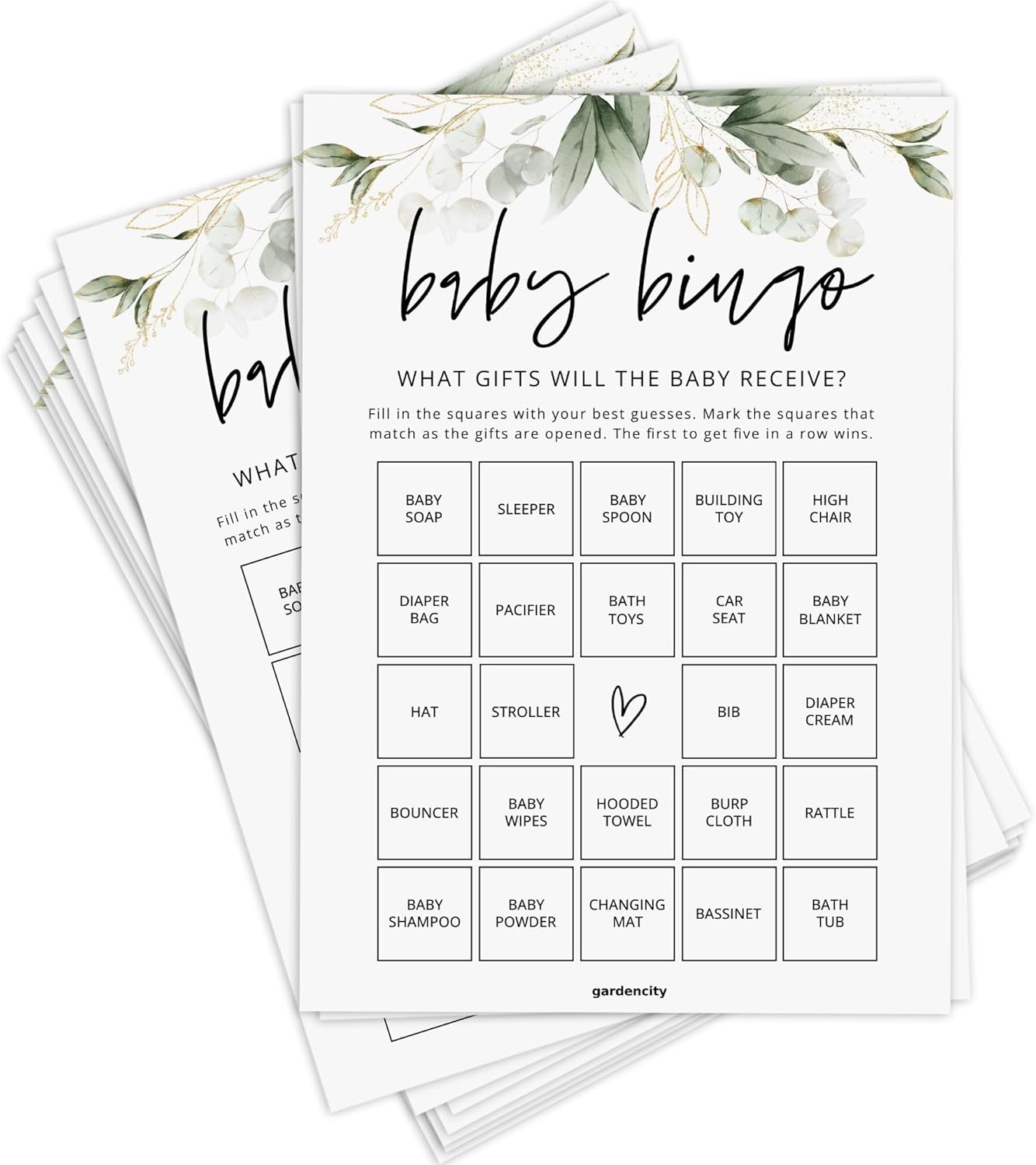 GardenCity Baby Bingo, Fun Baby Shower Games for Girl (50 Unique Cards), Pre-Filled, Perforated Calling Cards, Gender Neutral (Wildflower)