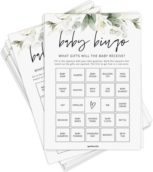 GardenCity Baby Bingo, Fun Baby Shower Games for Girl (50 Unique Cards), Pre-Filled, Perforated Calling Cards, Gender Neutral (Wildflower)