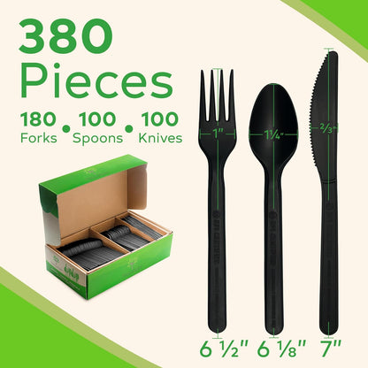 Compostable Cutlery Set, Plant-Based Compostable Utensils Disposable, Dishwasher-Safe Compostable Silverware, 380-Piece Disposable Cutlery, Plant a Tree with Every Box, Ivory White