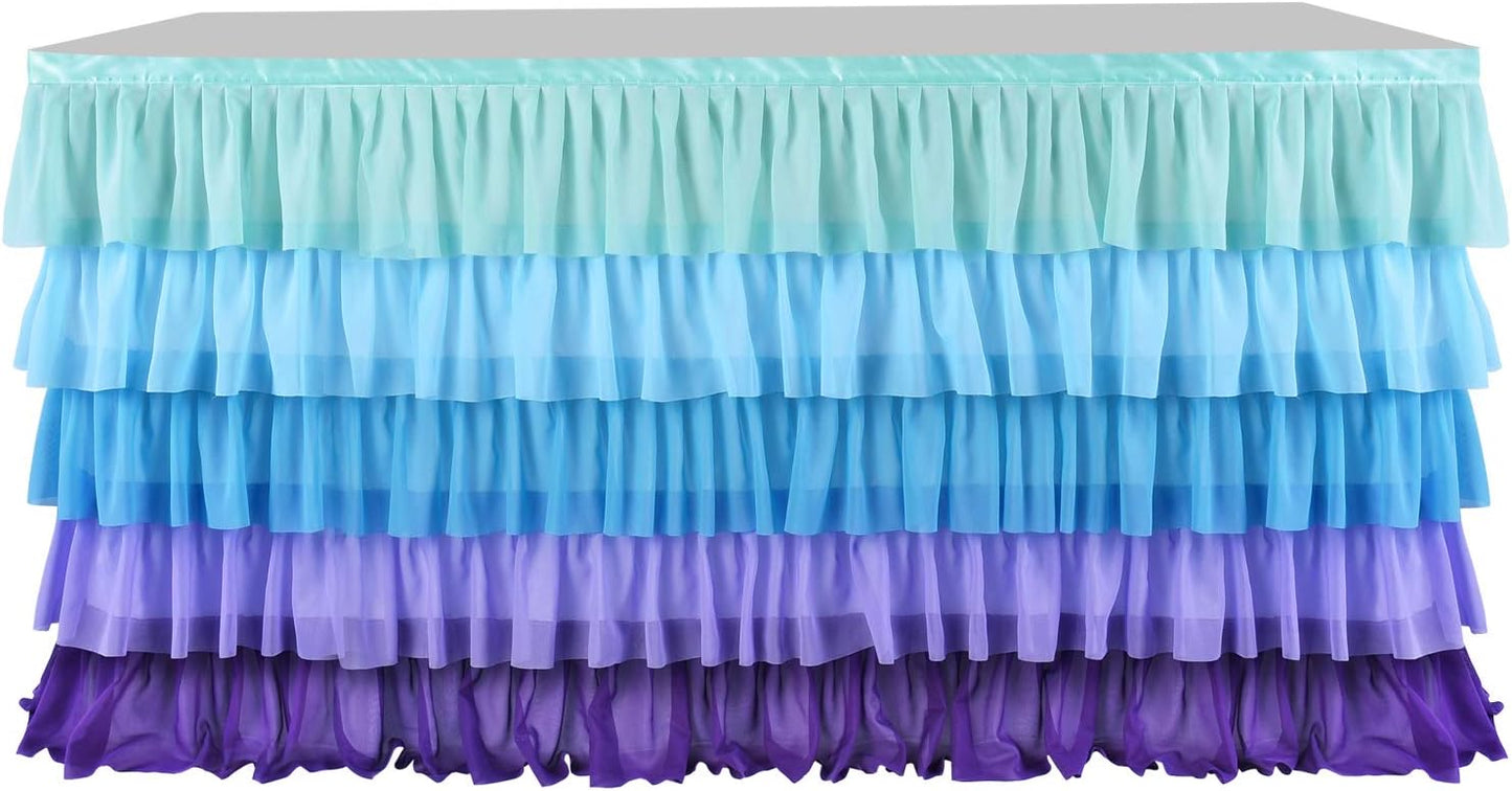 Pastel Rainbow Table Skirt Ruffle Party Tablecloth for Rectangle Table 6ft Birthday Party Baby Shower