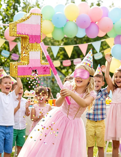 Number 5 Piñata with Stick, Blindfold & Confetti-Pink Piñata for Birthday Parties, Complete Party Game Set for Kids Girls-Gradient Pink Birthday Decor with Fillable Design(Small, 16.5 x 11.5 x 3 In)