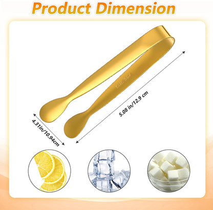 8PCS 4.3" Small Tongs for Serving Food, Gold Mini Metal Tong Tiny Kitchen Accessories for Buffet, Party, Appetizers, Ice, Sugar Cube, Salad, Toaster, Desserts