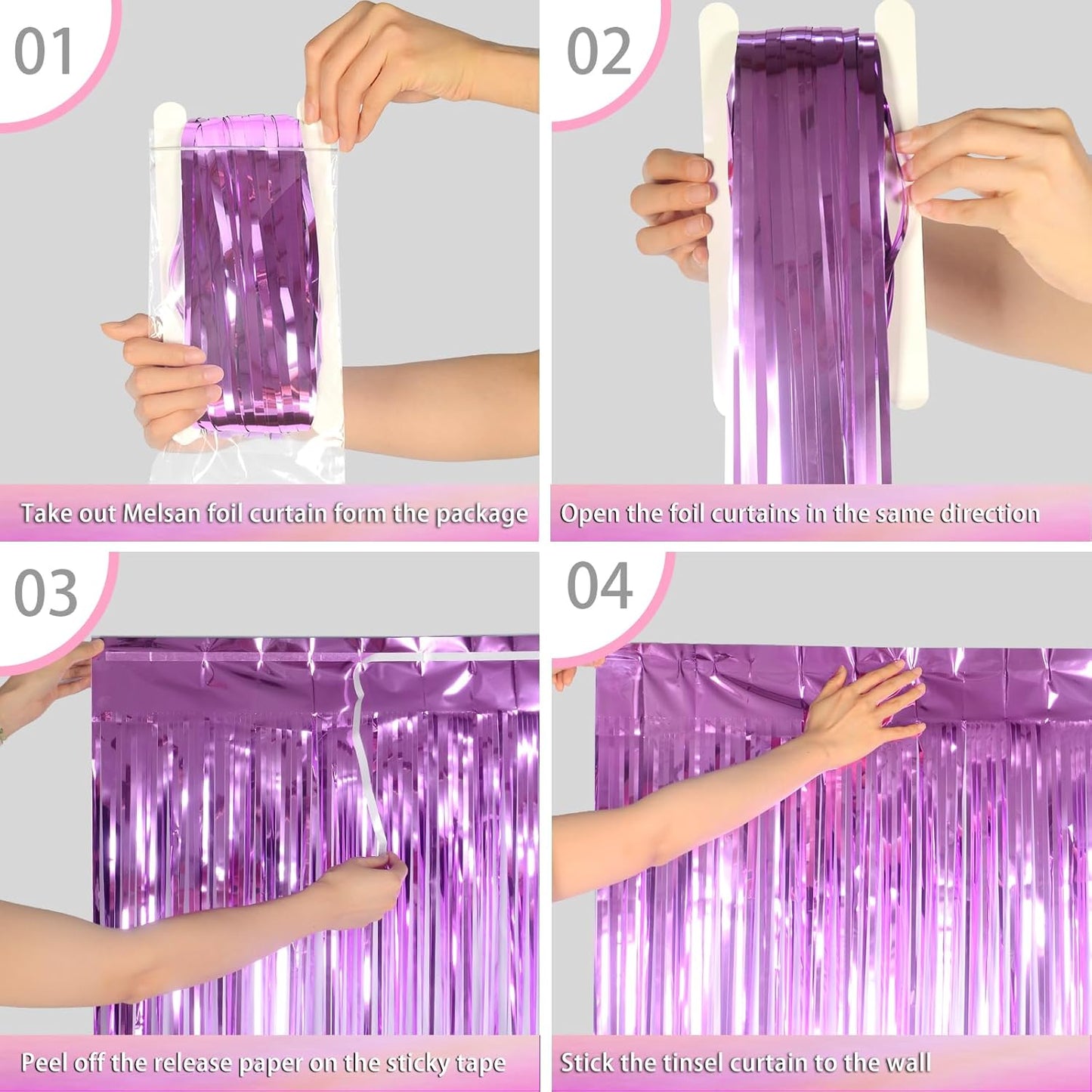 Melsan 2 Pack 3.2 ft x 8.2 ft Tinsel Foil Fringe Curtains Backdrop, Sparkle Metallic Foil Curtains for Party Photo Booth Props Decoration, Pinkish Purple