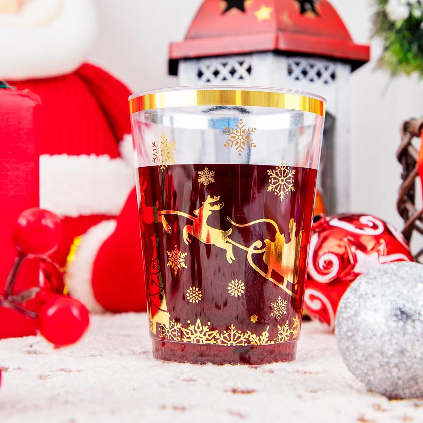 supernal 100pcs Gold Plastic Cups 12 oz, Glitter Clear Disposable Cups Heavy Duty, Fancy Plastic Cocktail Tumblers for Wedding, Parties Champagne & Mixed Drinks