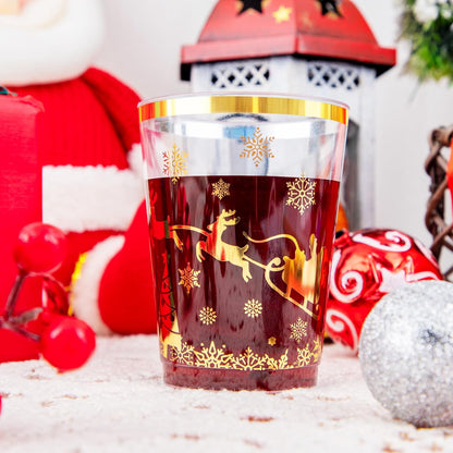 supernal 100pcs Gold Plastic Cups 12 oz, Glitter Clear Disposable Cups Heavy Duty, Fancy Plastic Cocktail Tumblers for Wedding, Parties Champagne & Mixed Drinks