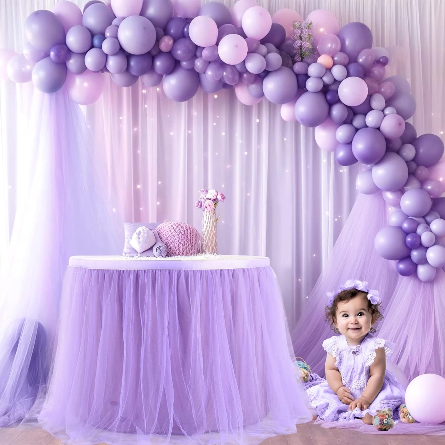 Suppromo 6ft Pink Tulle Table Skirt Baby Shower Tablecloth for Rectangle Tables or Round Tables Pink Ruffle Tutu Table Skirts Desk Skirt for Princess Girls Birthday Party Cake Dessert Decorations