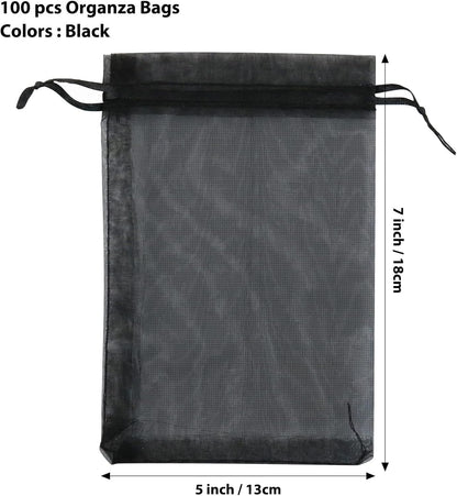 ANZNKU 50 Pack Organza Bags 5 x 7 in White Small Mesh Gift Bags Bulk Drawstring for Wedding Party Favors, Little Goodie Bag for Candy Jewelry Soap Makeup, Treat Sachet Pouch for Mothers Gifts Wrap