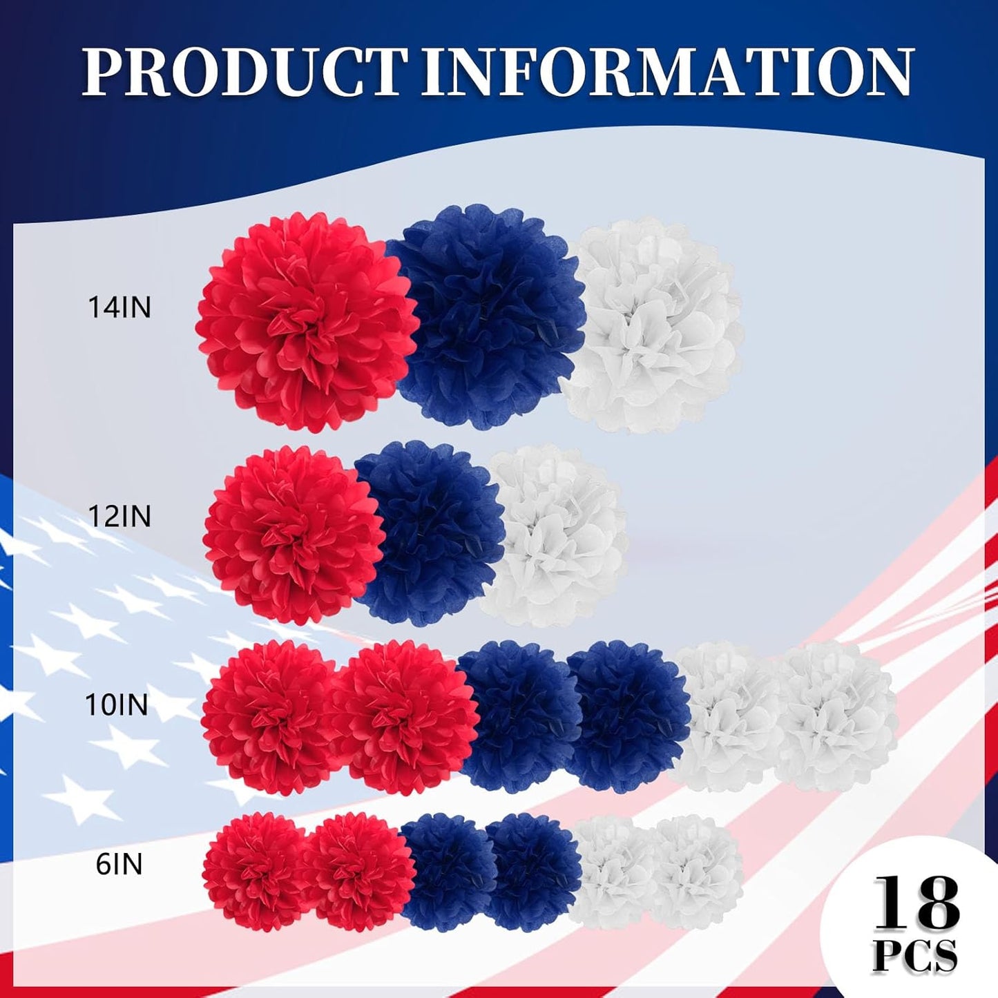 18 PCS Tissue Paper Pom Poms, Tissue Pom Poms Flowers, Sizes of 6", 10", 12", 14" Hanging Paper Flower Ball for Wedding, Birthday, Halloween, Christmas, Baby Shower Party Decor (Red Black Gold)