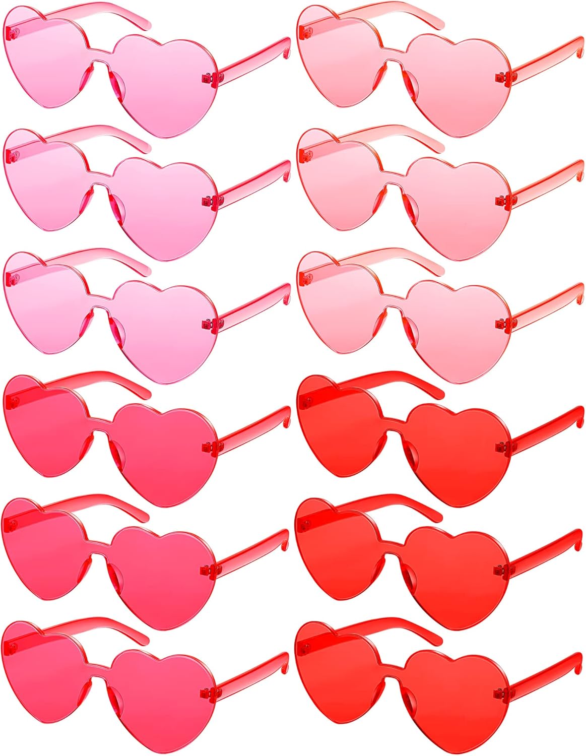 Photect 12 Pair Heart Shaped Sunglasses Neon Color Transparent Heart Glasses for Women Party Favor