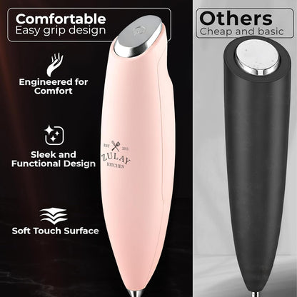 Zulay Kitchen Powerful Milk Frother Wand With Duracell Batteries - Ultra Fast Handheld Drink Mixer - Electric Whisk Foam Maker for Coffee, Lattes, Cappuccino & Matcha - Z1 Motor - Black - Colors B