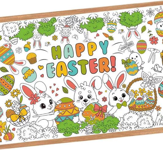 Giant Easter Coloring Poster - Large Happy Easter Coloring Tablecloth Cover, Jumbo Cute Bunny Paper Colorable Table Cloth Banner for Easters Gifts Activities Game Party Decorations Props, 31 x 72Inch