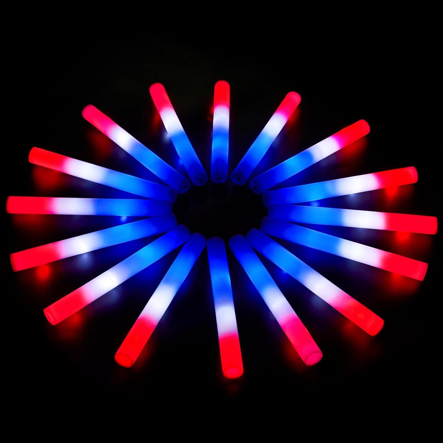 JOYIN 12 Pcs July 4th Foam Glow Sticks, 16" Red White Blue Patriotic LED Sticks with 3 Lightup Modes, Glow in the Dark Party Favor Supply for Independence Day Parade Carnival Festive Celebration