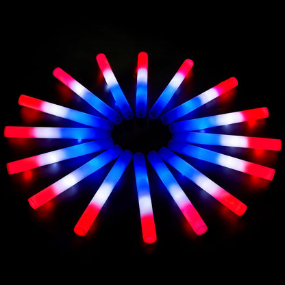 JOYIN 12 Pcs July 4th Foam Glow Sticks, 16" Red White Blue Patriotic LED Sticks with 3 Lightup Modes, Glow in the Dark Party Favor Supply for Independence Day Parade Carnival Festive Celebration