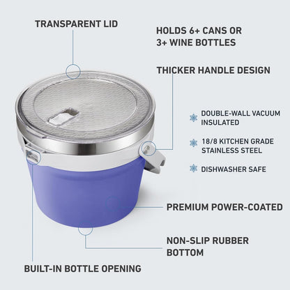 COKTIK 7L Insulated Ice Bucket with Lid，Double Wall Vacuum Stainless Steel Beverage Bucket Keeps Frozen Longer，Holds 6 Longnecks or 3 Bottles of Wine，for Cocktail, Champagne, Large Parties(Blue)