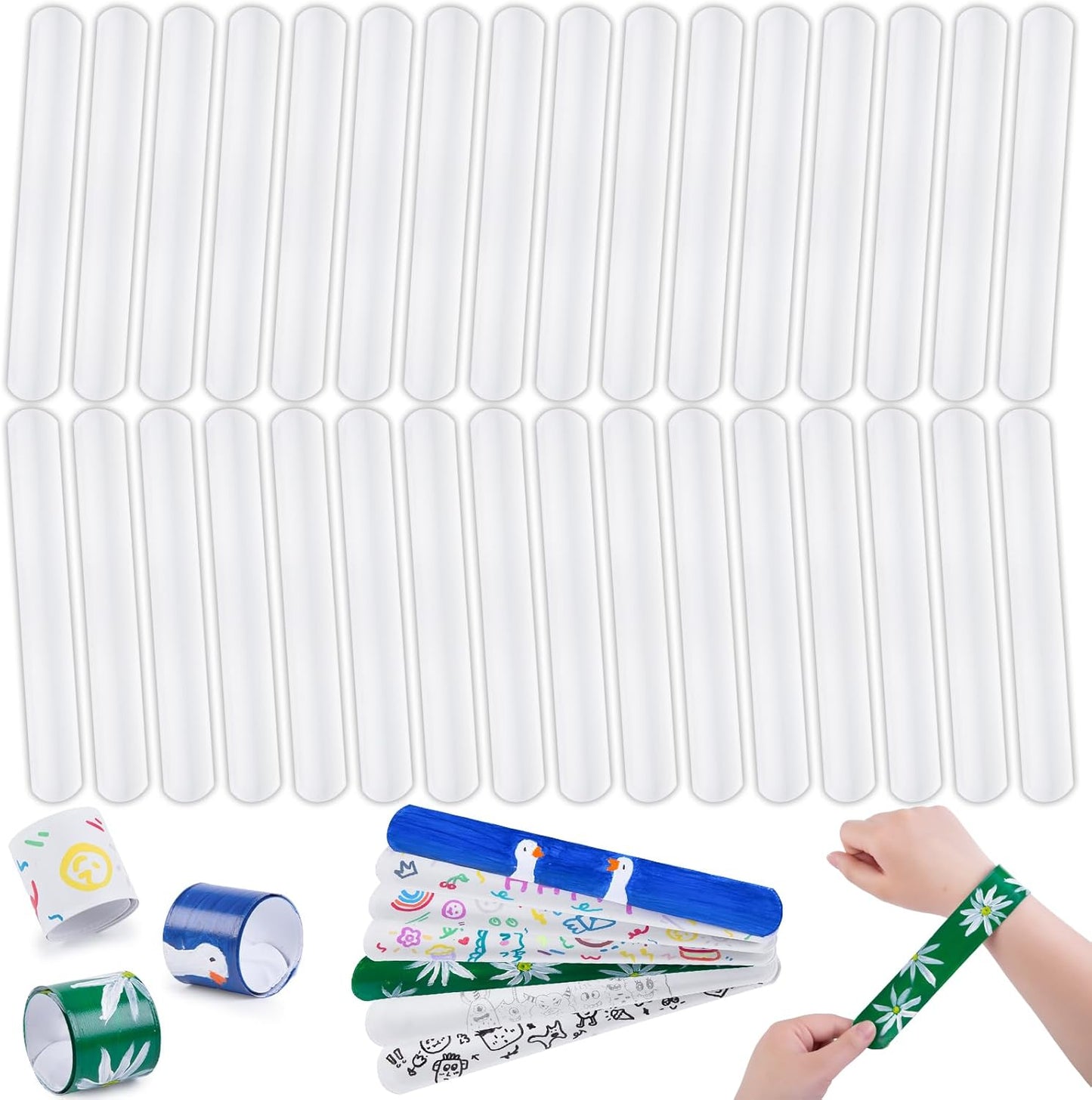 MCPINKY White Slap Bracelets Bulk, 72PCS DIY Snap Wristband To Do Slap Bracelet for Kids Party Favors Treat Bags Gifts Goodie Bag Basket Stuffers