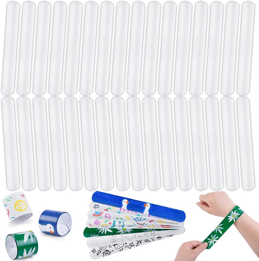 MCPINKY White Slap Bracelets Bulk, 72PCS DIY Snap Wristband To Do Slap Bracelet for Kids Party Favors Treat Bags Gifts Goodie Bag Basket Stuffers
